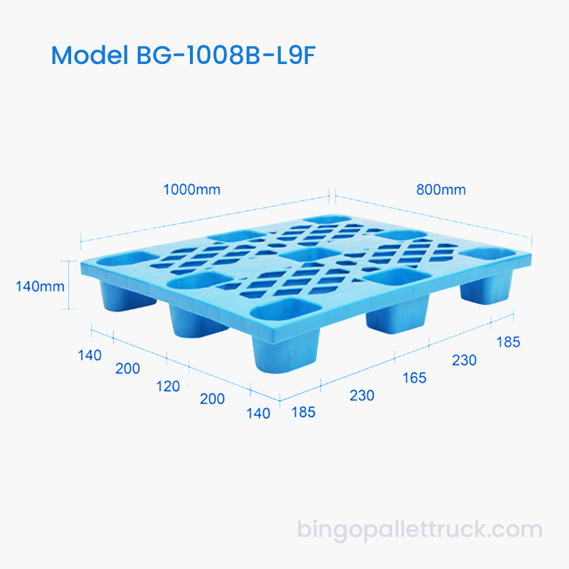1000x800mm 산업용 보관을 위한 사출 성형 플라스틱 팔레트 경량 9다리 팔레트