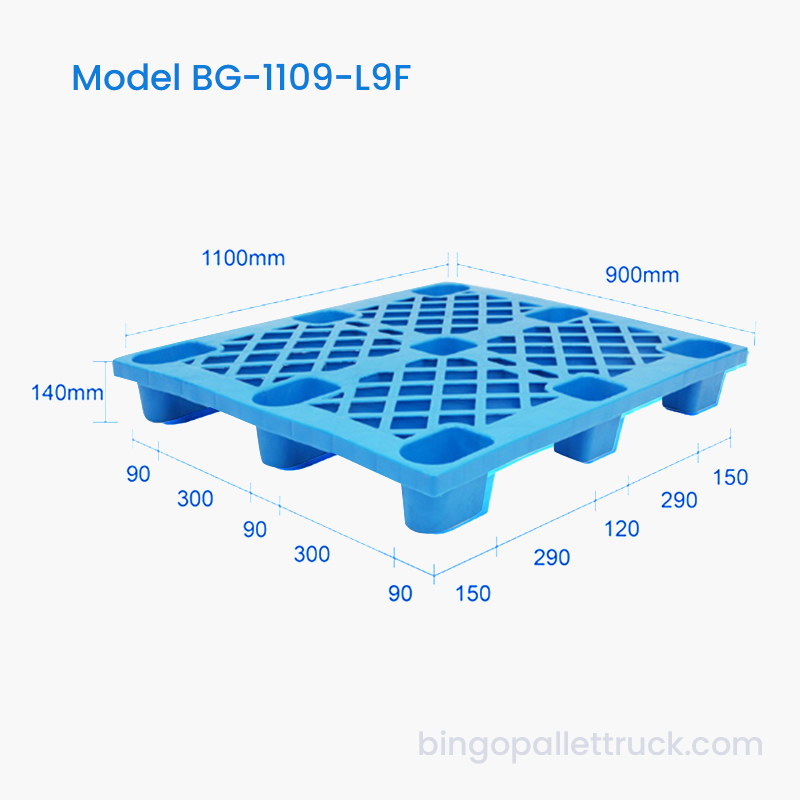 1100×900mm 자재 취급을 위한 내구성이 뛰어난 경량 9피트 HDPE 플라스틱 팔레트