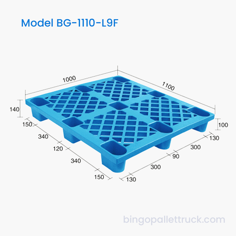 콜드 체인 및 물류 운영을 위한 1100x1000mm 단면 9레그 플라스틱 팔레트