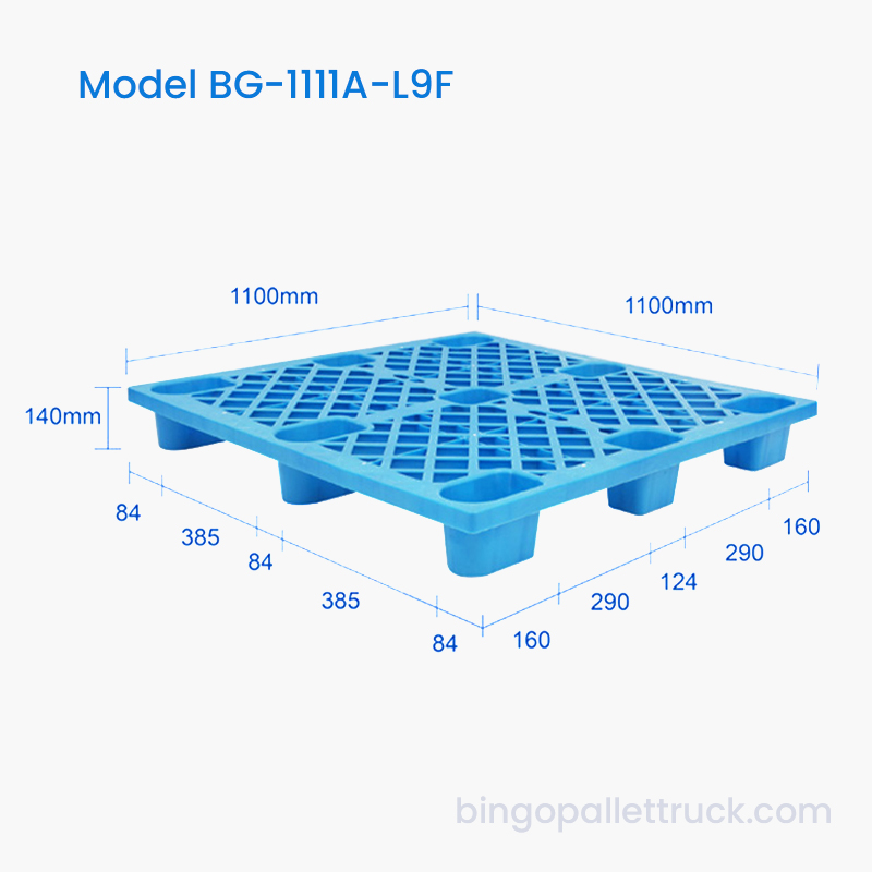 1100x1100mm 경량 9-레그 플라스틱 팔레트(팔레트 잭용 4방향 입구 포함)