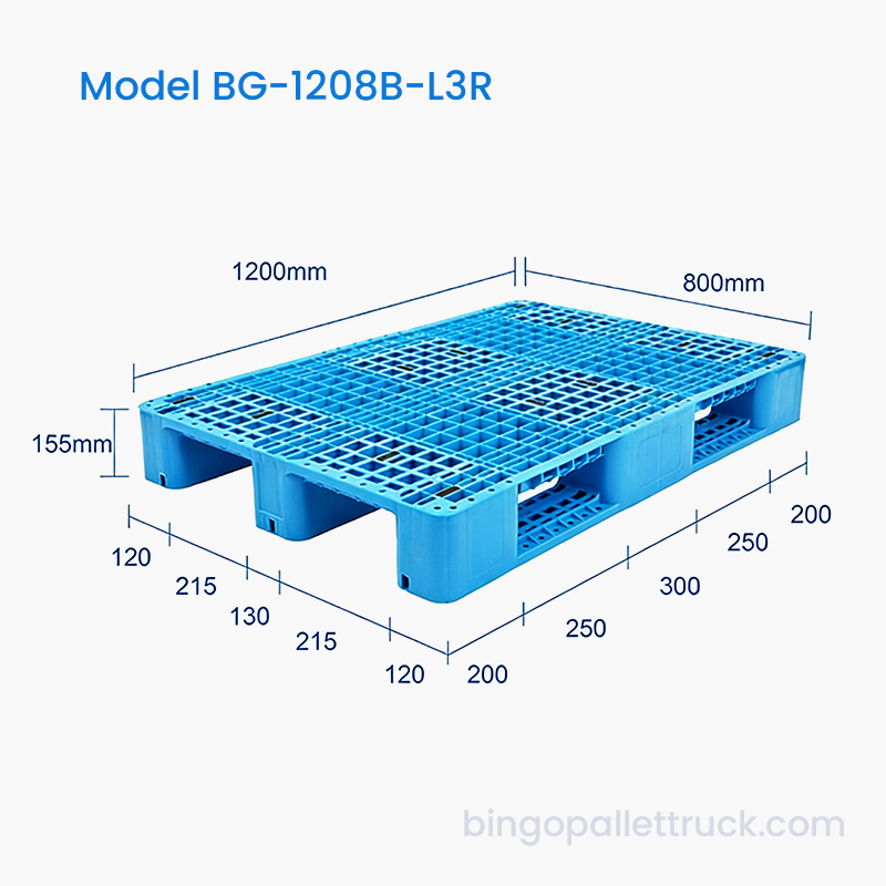 긴 수명을 자랑하는 고강도 1200x800mm 3러너 플라스틱 팔레트