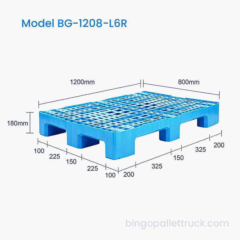 창고용 1200x800mm 강화 6 러너 플라스틱 팔레트