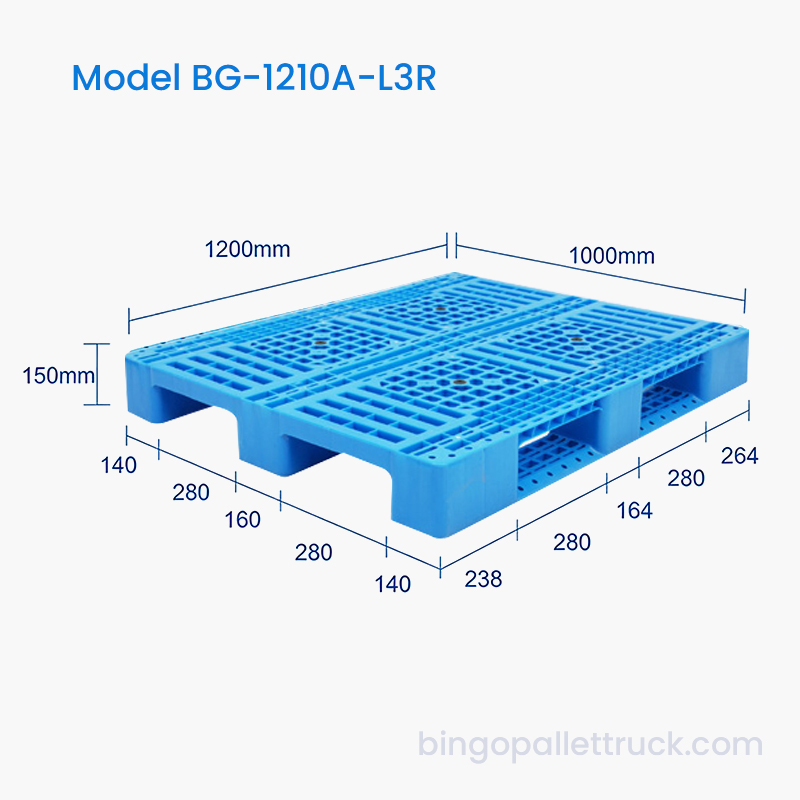 창고용 1200x1000mm 경량 3 러너 플라스틱 팔레트
