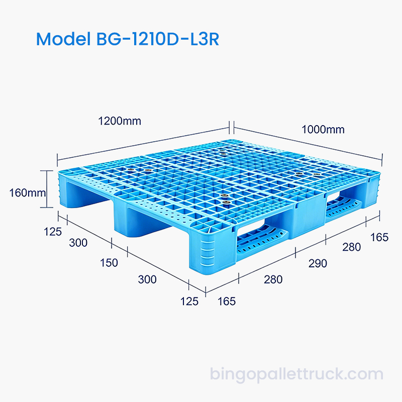 1200x1000mm 3 러너 강철 강화 플라스틱 팔레트