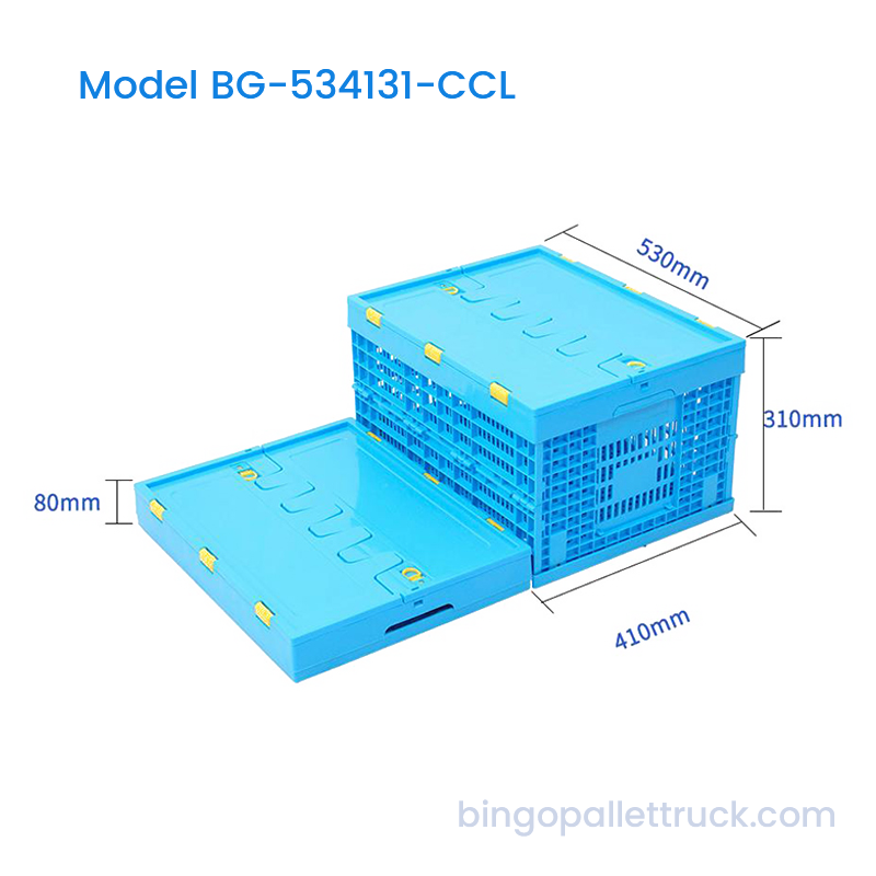 공장 작업장용 뚜껑이 있는 53L 접이식 플라스틱 상자