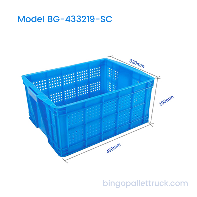 강화된 둥근 구멍 구조를 갖춘 22L HDPE 쌓을 수 있는 플라스틱 상자